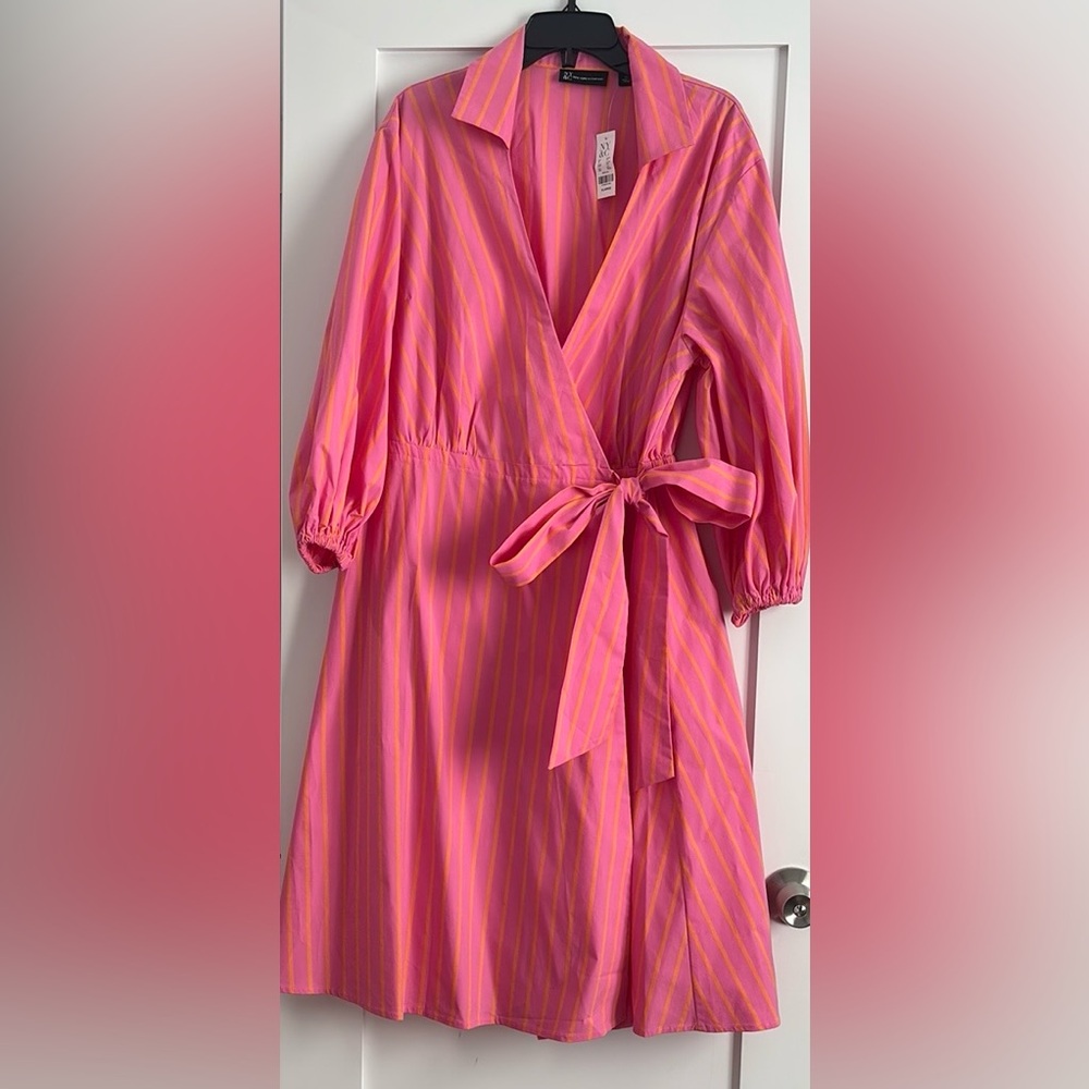 Pink and Orange Striped Wrap Dress